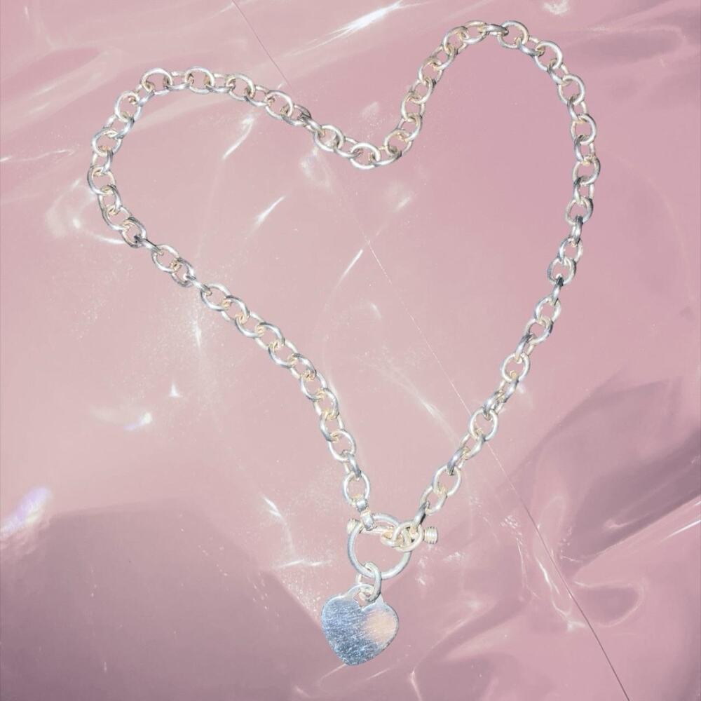 Y2K romantic fairycore Silver heart pendant necklace chunky chain choker